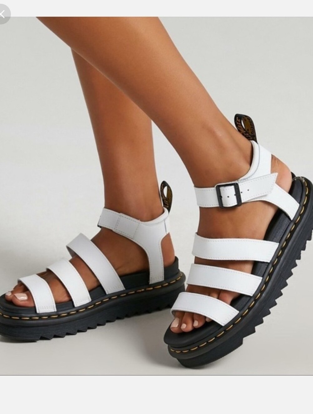 Dr. Martens Blaire Hydro Leather 3-Strap Sandals white Platform chunky Lug sole